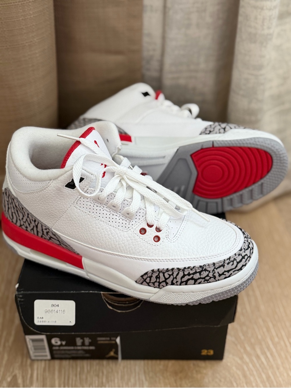 Jordan Kids White Red Cement Elephant Print Sneakers